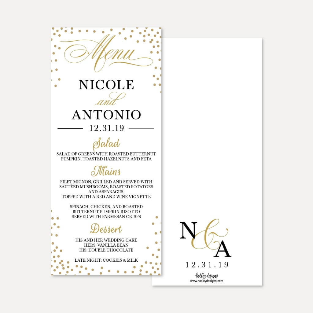 Printable Elegant New Years Eve Wedding Menu Template | Hadley Designs