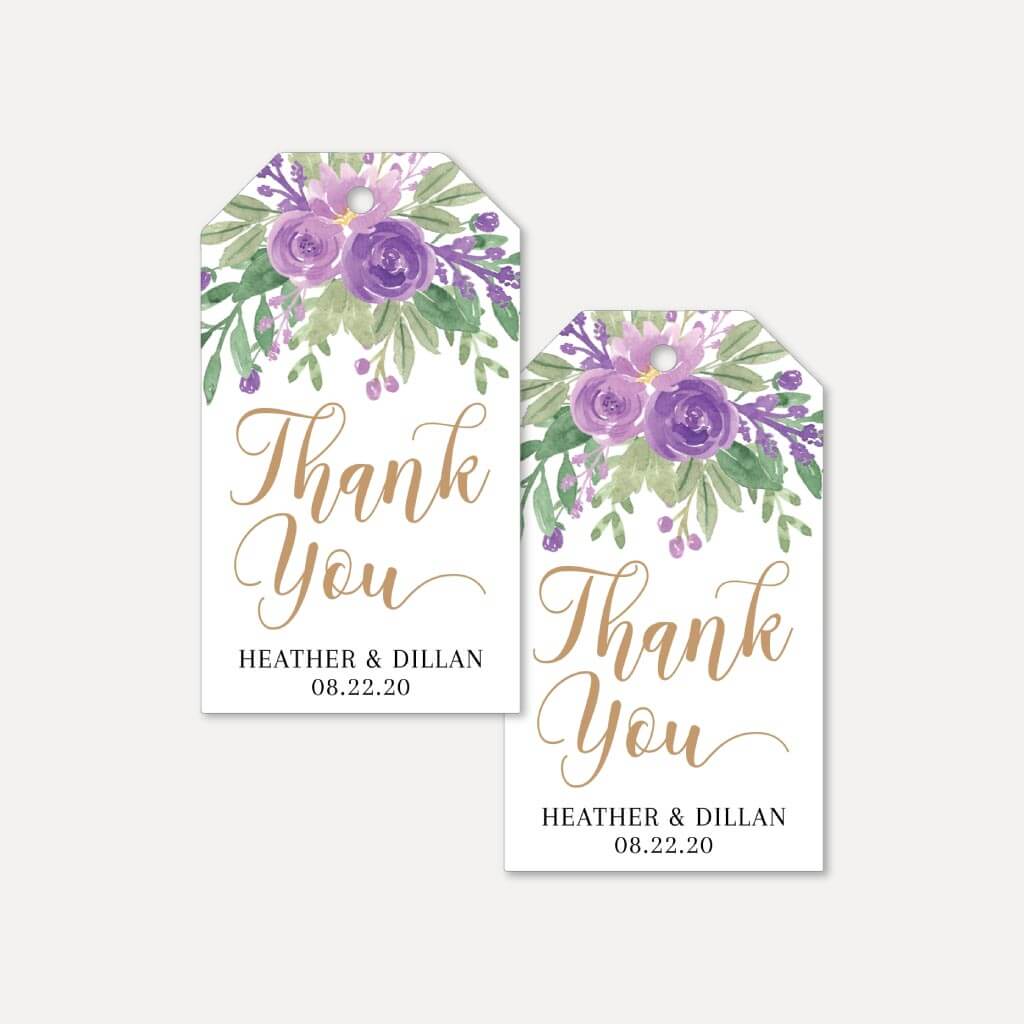 Printable Elegant Purple Floral Wedding Thank You Favor s Template Hadley Designs