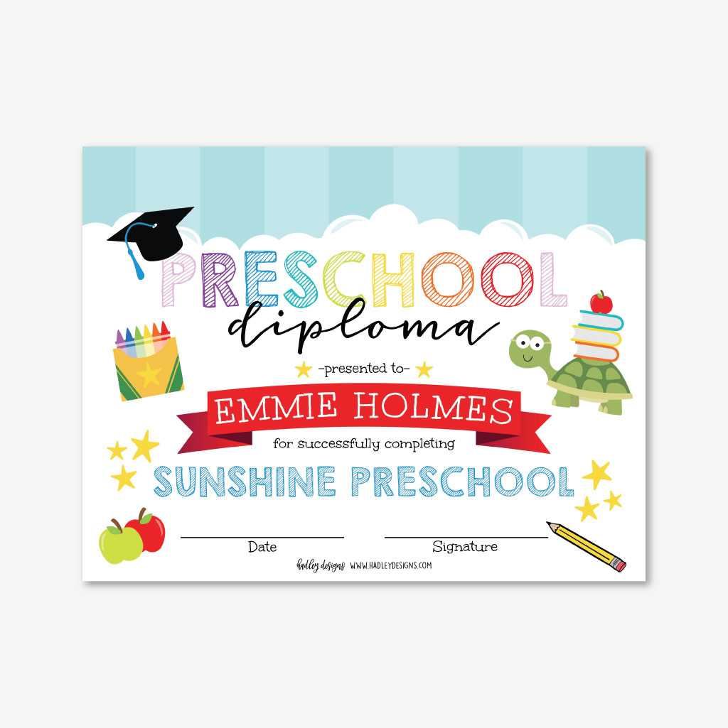 printable preschool diploma template hadley designs