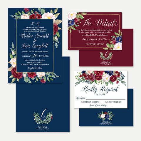 Invitation Kits Marsala Wedding Invitation Suite Printable Navy