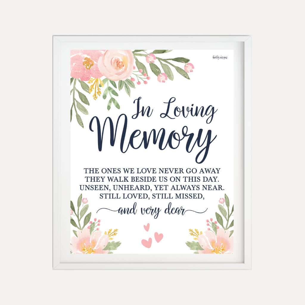 Printable Navy and Blush Floral Wedding In Loving Memory Sign Template