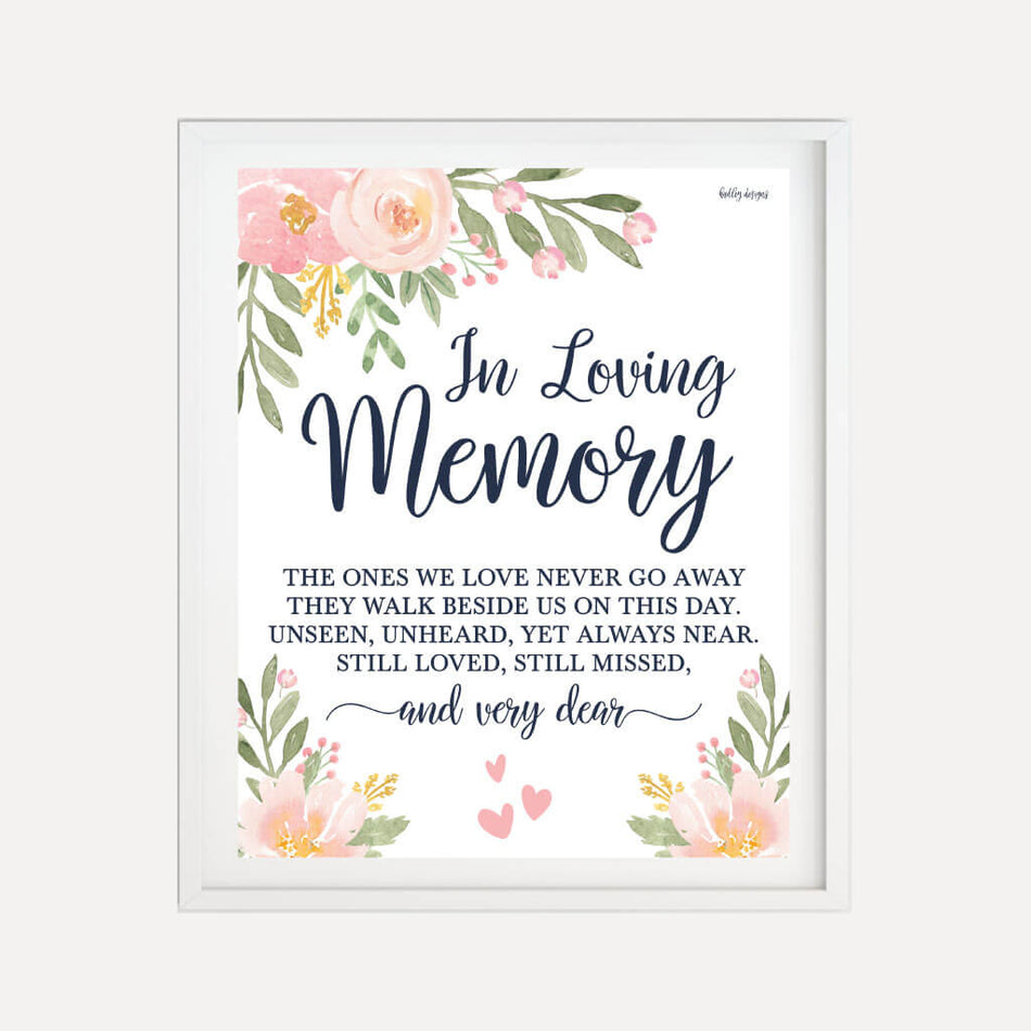 Printable Navy And Blush Floral Wedding In Loving Memory Sign Template Hadley Designs