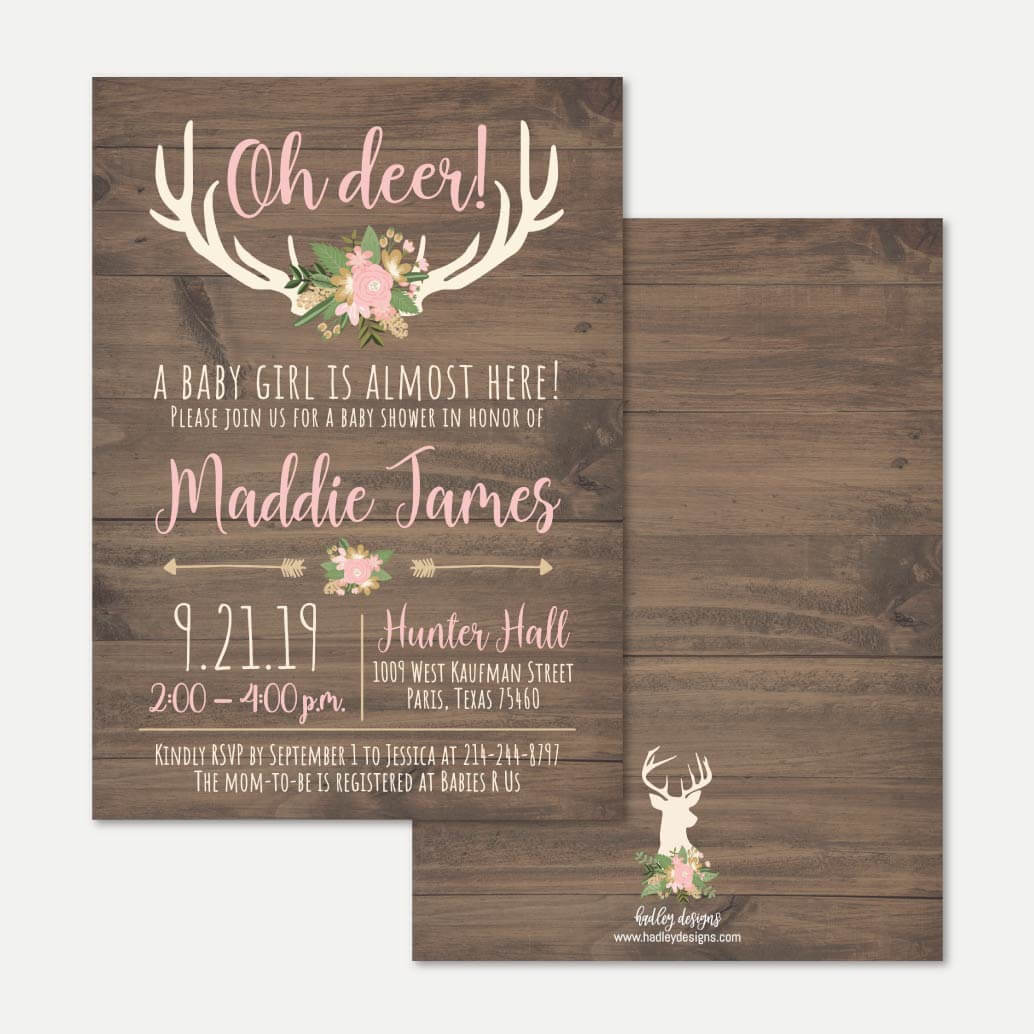 Printable Oh Deer Girl Baby Shower Invitation Template | Hadley Designs