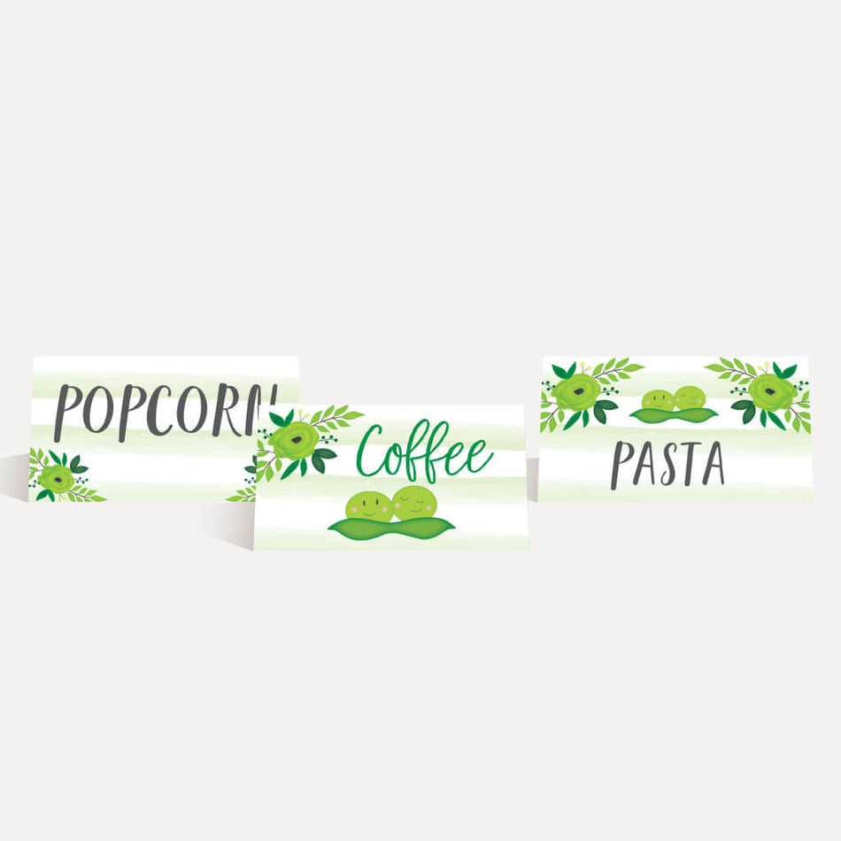 Printable Peas In A Pod Twins Baby Shower Food Tent Cards Template Hadley Designs