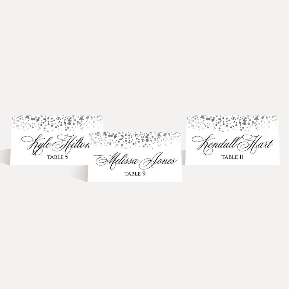 Silver Dots Black Wedding Place Cards Printable With Imprintable Place Cards Template