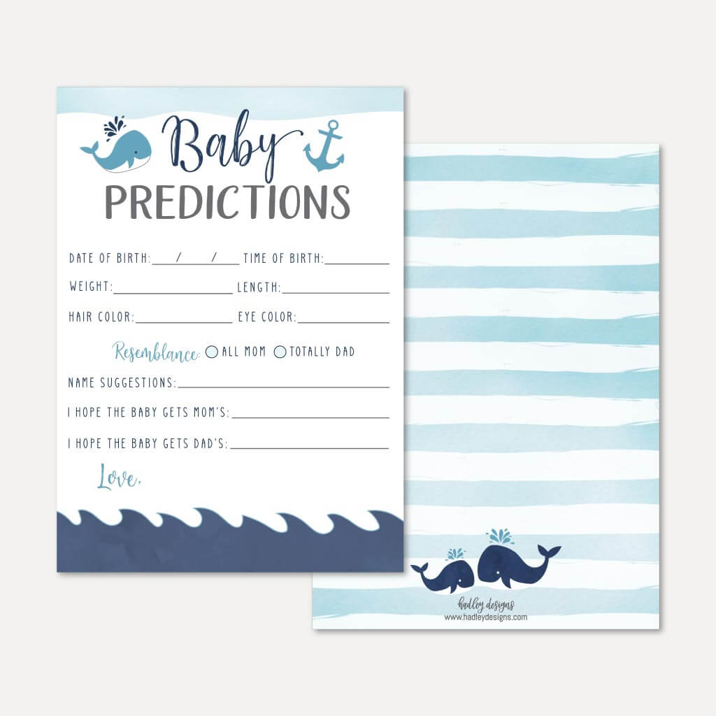 printable whale nautical baby shower predictions card template hadley