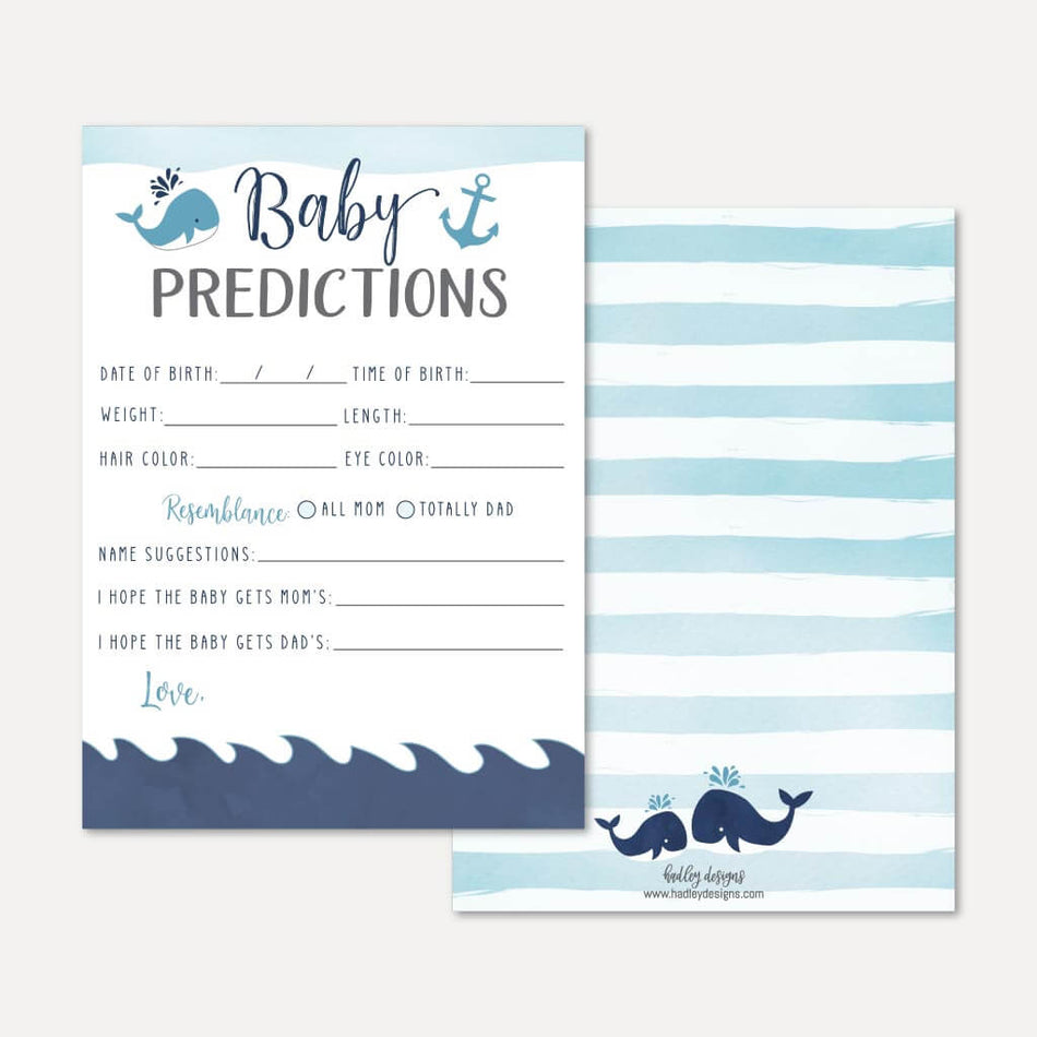 Printable Whale Nautical Baby Shower Predictions Card Template | Hadley