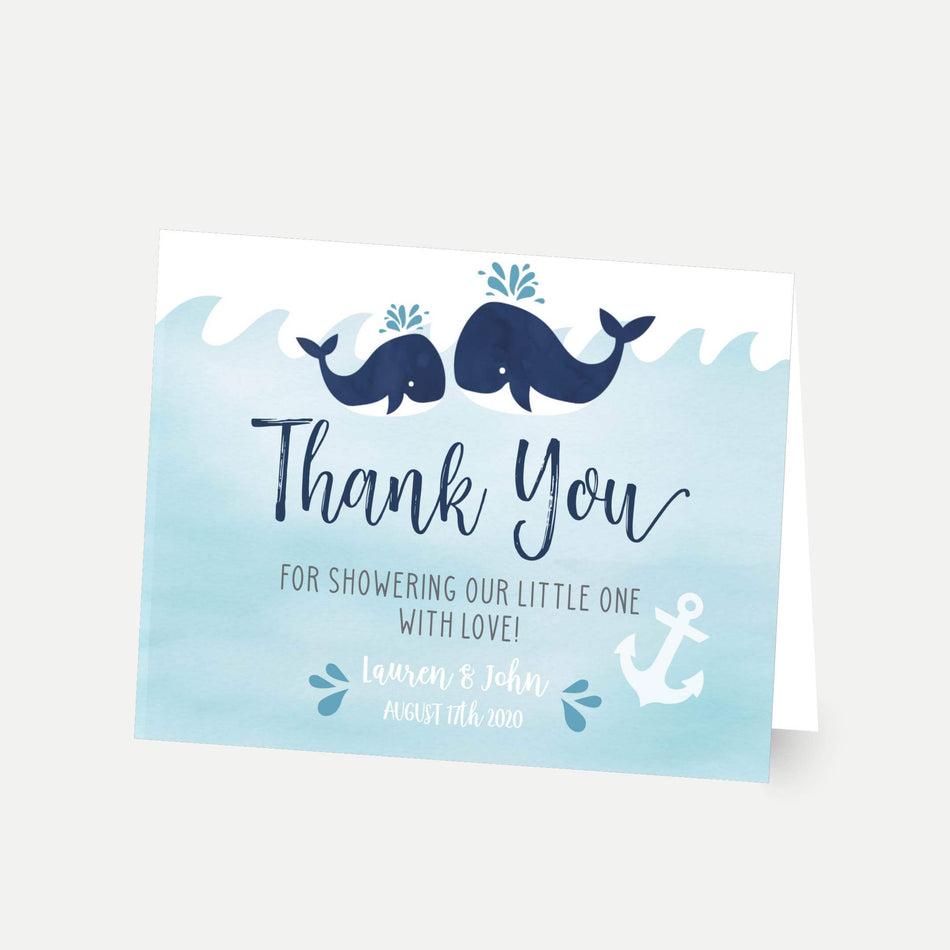 Whale Nautical Baby Shower Thank You Card Printable Pertaining To Template For Baby Shower Thank You Cards