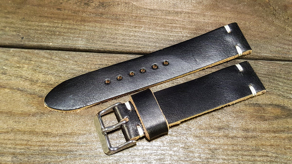 leather watch band, black chromexcel watch band, black leather watch band 