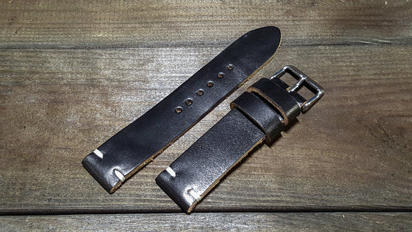 black leather watch band, black chromexcel watch band, black leather watch strap 