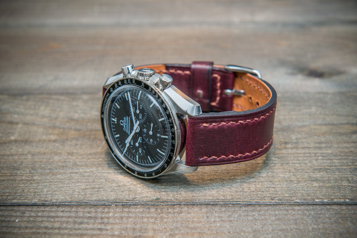 Leather watch strap, Burgundy, handmade in Finland