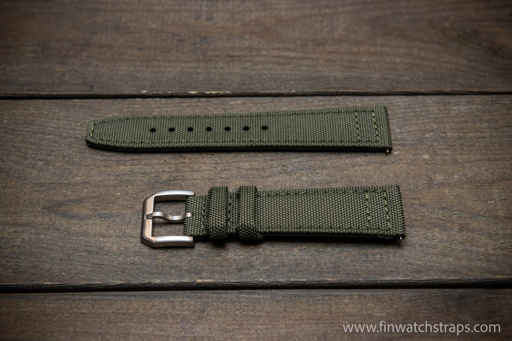 Canvas waterproof watch strap, 17mm, 18mm, 19 mm, 20 mm, 21 mm, 22 mm,  23mm, 24mm. Military green color.
