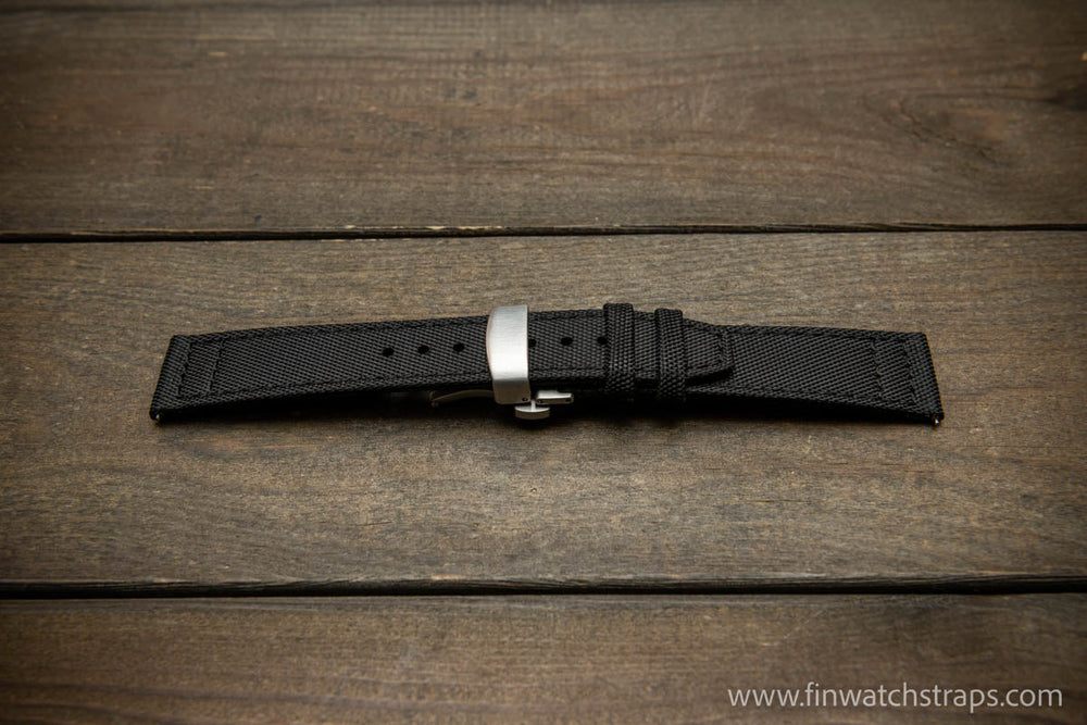Canvas waterproof watch strap, 17mm, 18mm, 19 mm, 20 mm, 21 mm, 22 mm, 23mm, 24mm with a deployment clasp.