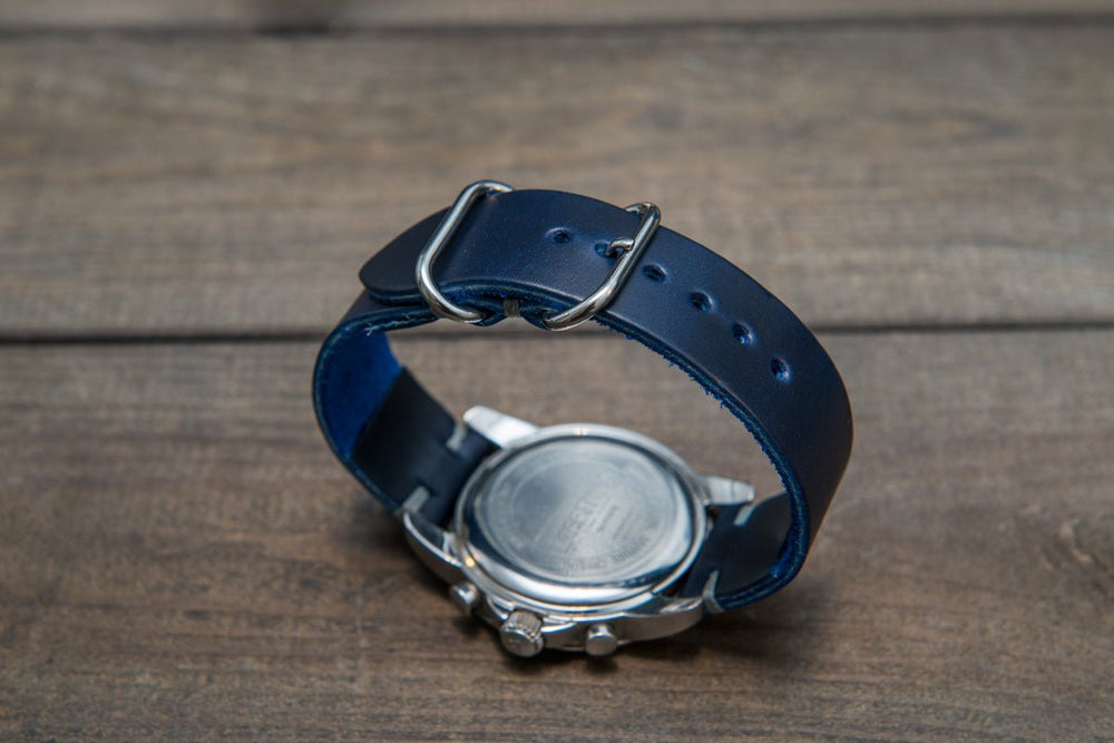 Deep Sea Horween Cavalier leather watch strap (ink-blue, Zulu), handmade in Finland - 16mm, 17 mm, 18mm, 19 mm, 20mm, 21 mm, 22mm, 23 mm, 24mm, 25 mm, 26 mm.