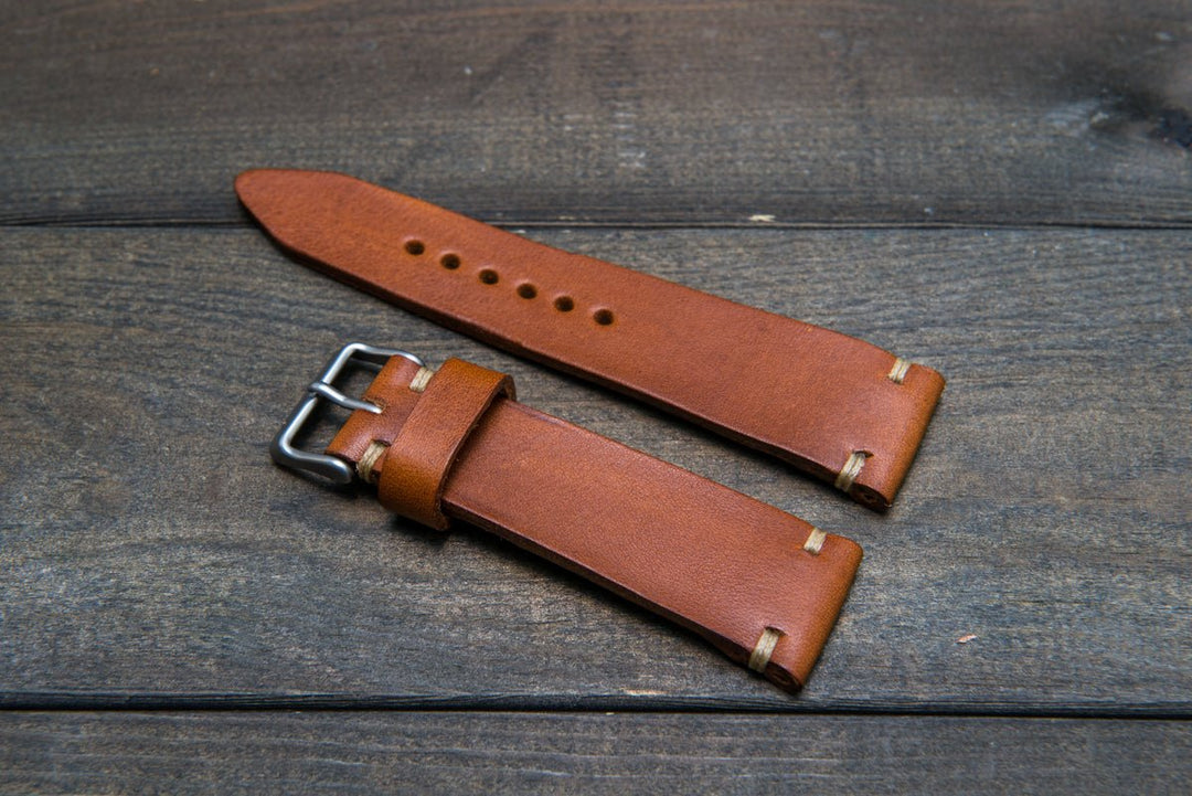 Simple Handmade Italian Leather Watch Strap - Light Brown Pepsi Stitch