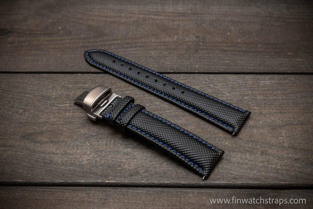 Black Sailcloth Quick Release Watch Band Blue Stitch