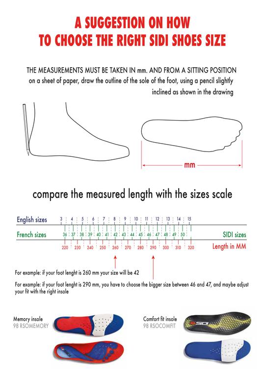 sidi shot sizing