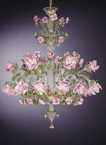 Murano glass rose chandelier | pretty pink flower chandelier – italian