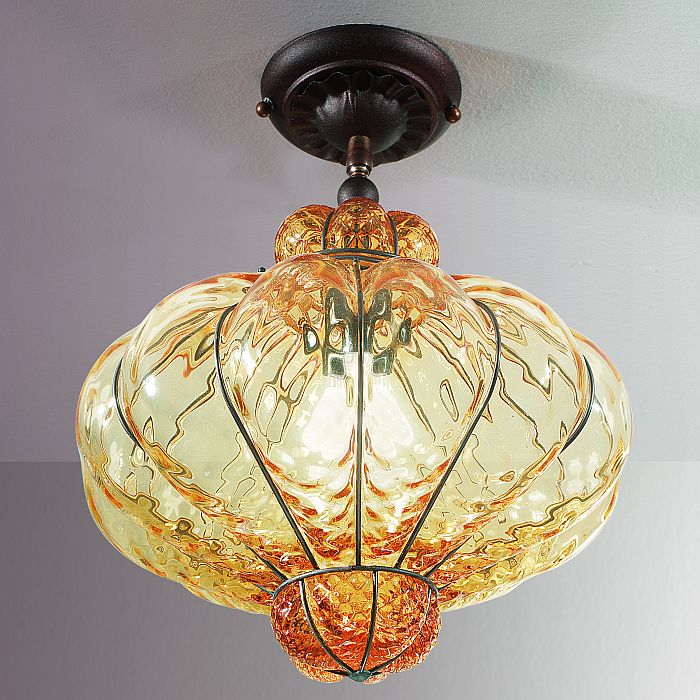 Murano Glass Baloton Ceiling Light Amber Venetian Glass Lamp