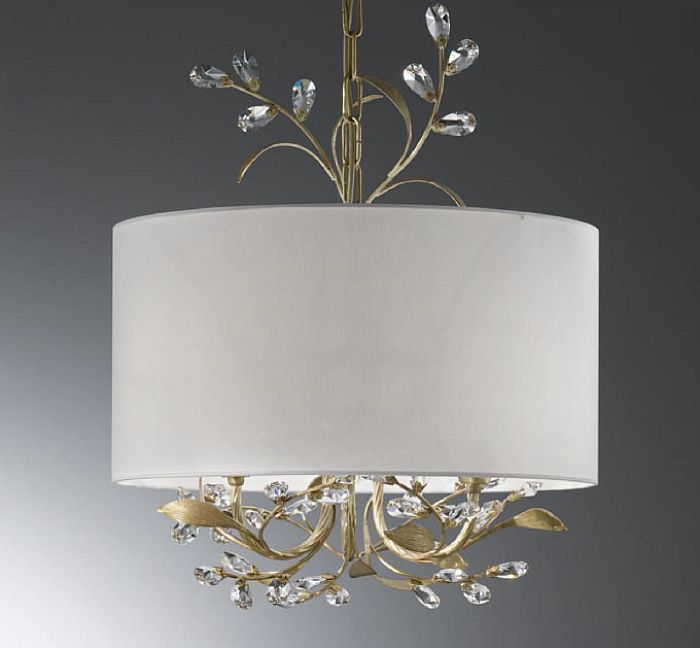 Gold Metal Italian Ceiling Light Swarovski Chandelier With Cream