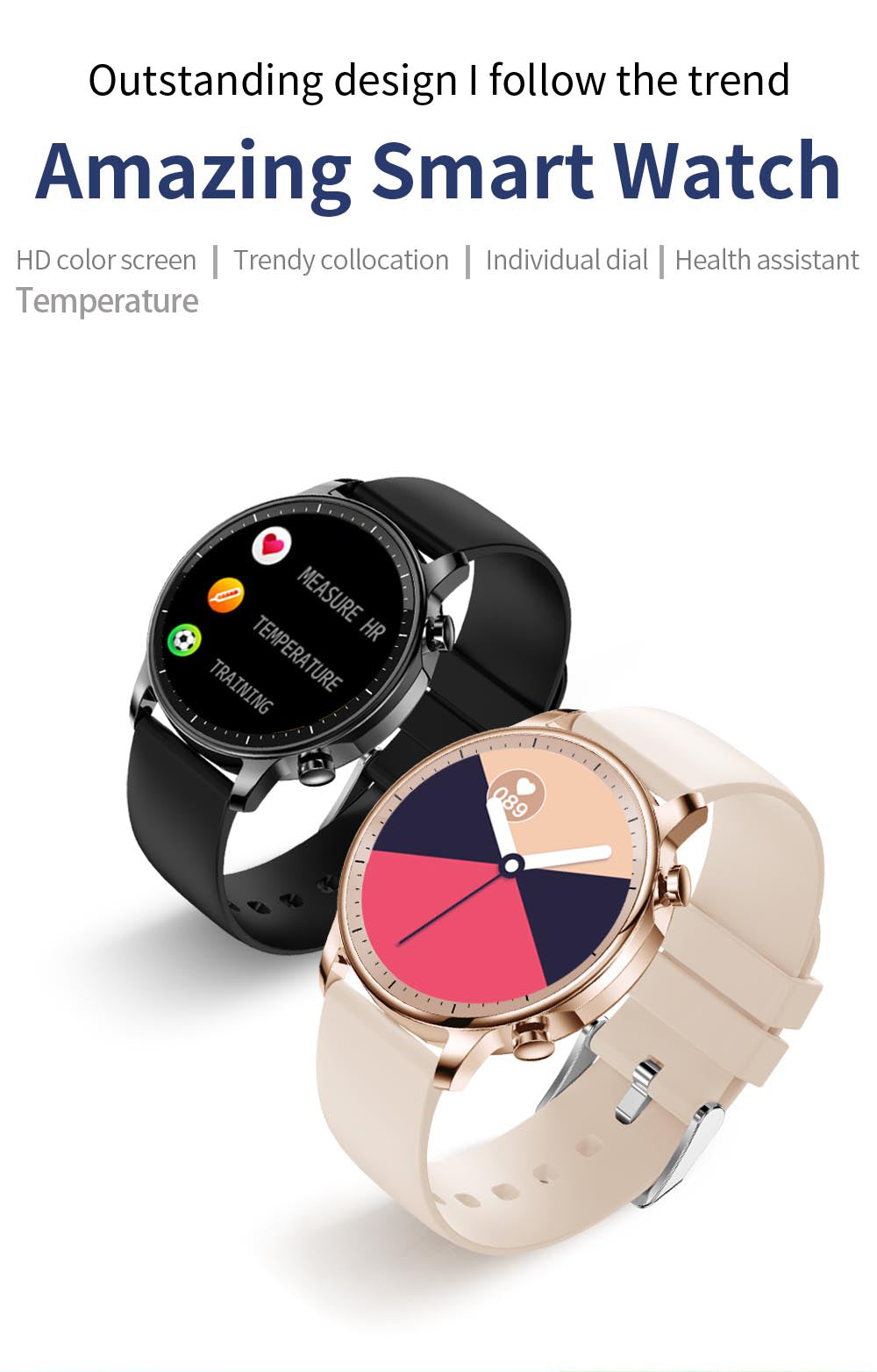 COLMI V23 Pro Women Temperature Smart Watch Full Touch Fitness Tracker IP67 Waterproof Blood Pressure Men Smartwatch