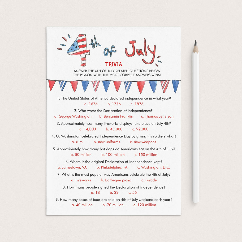 American Trivia Game For Fourth Of July Party Printable Virtual Littlesizzle