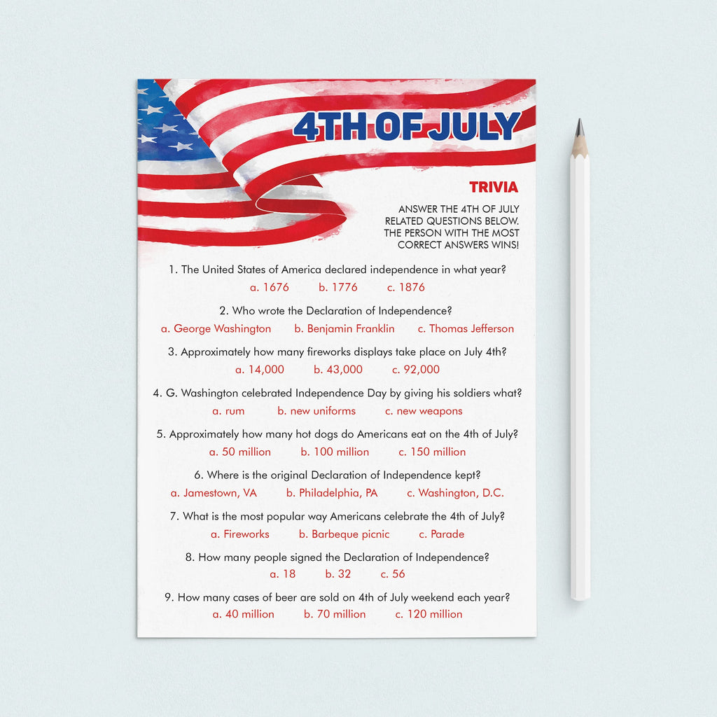 4th Of July Trivia Printable Virtual Independence Day Quiz Littlesizzle
