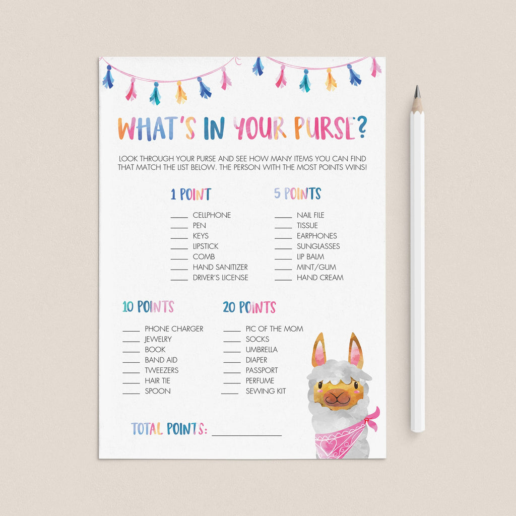 fiesta baby shower game whats in your purse printable by littlesizzle