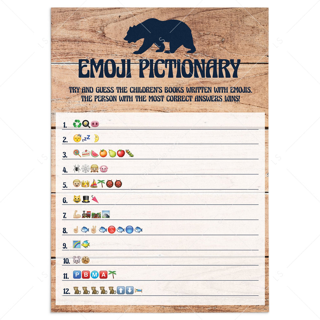 Rustic Baby Shower Emoji Pictionary Game Printable Instant Download Littlesizzle