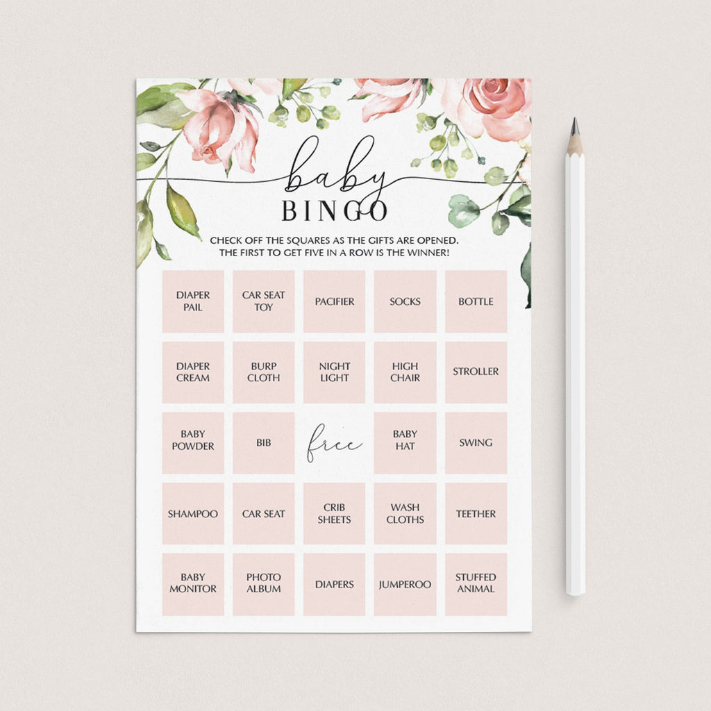 Blush Floral Baby Bingo Cards Prefilled, Blank and a Game Template ...