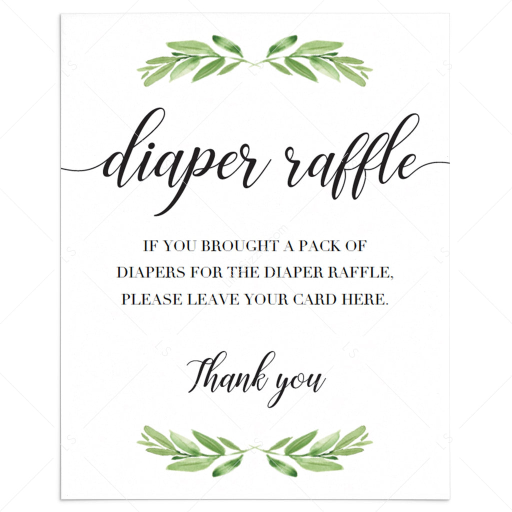 Printable greenery diaper raffle sign 