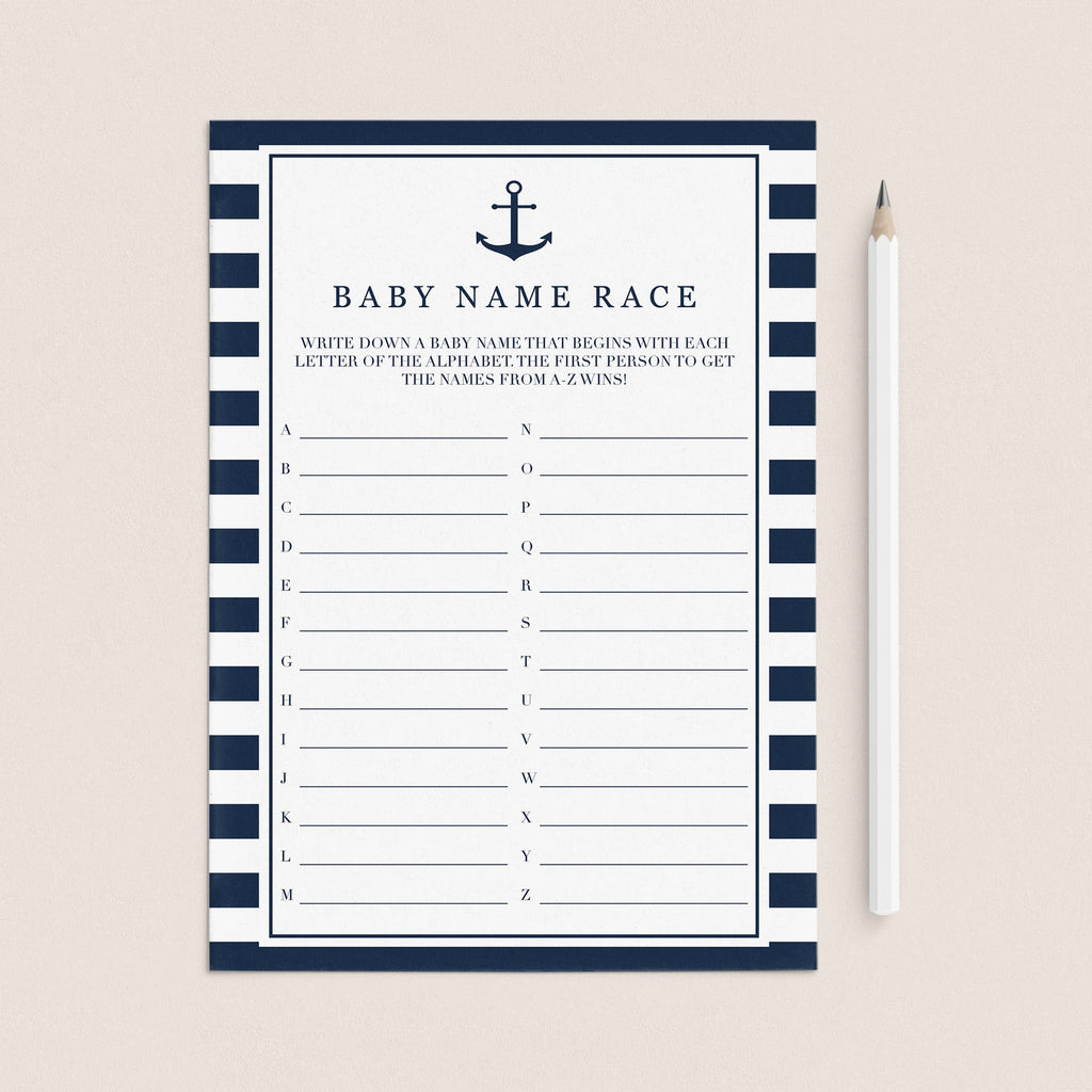 nautical baby shower a z name race game printable instant download littlesizzle