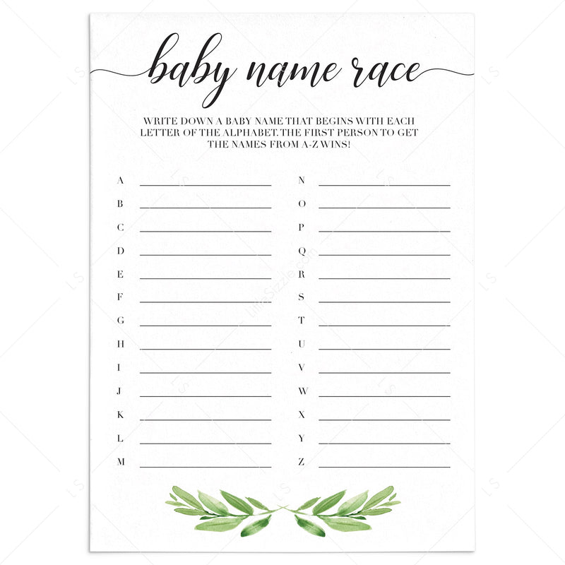 Printable baby shower Baby Name Race games Instant download
