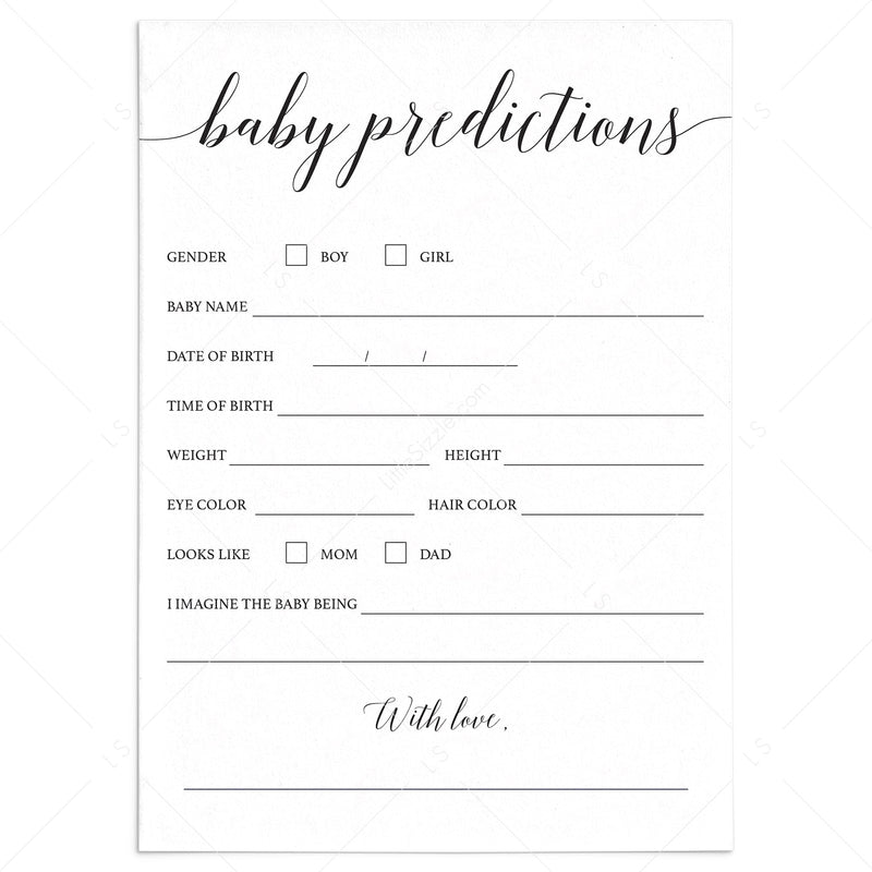 Printable baby shower Baby Prediction Cards and Signs instant download ...