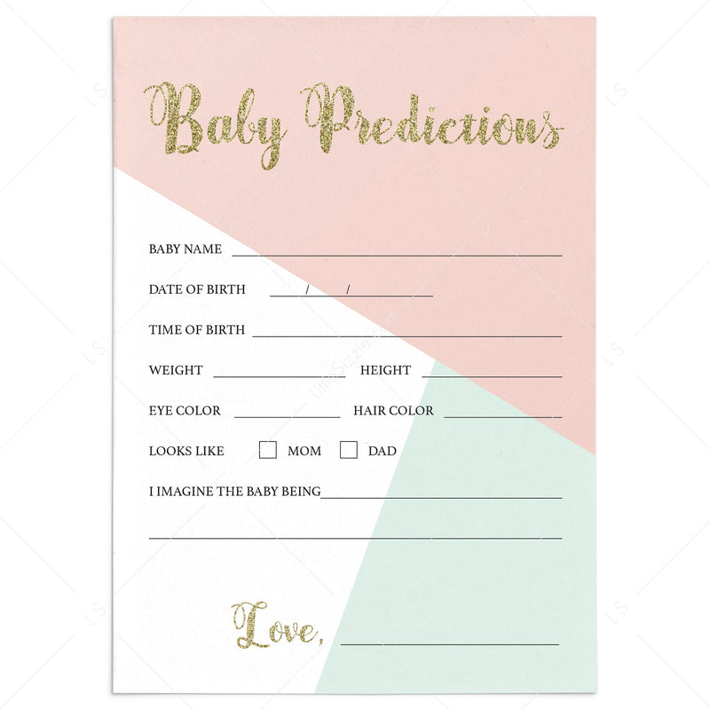 Printable Baby Shower Baby Prediction Cards And Signs Instant Download 