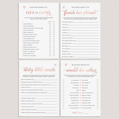 Dirty Minds Bachelorette Game Rose Gold Printable | Answers Included ...