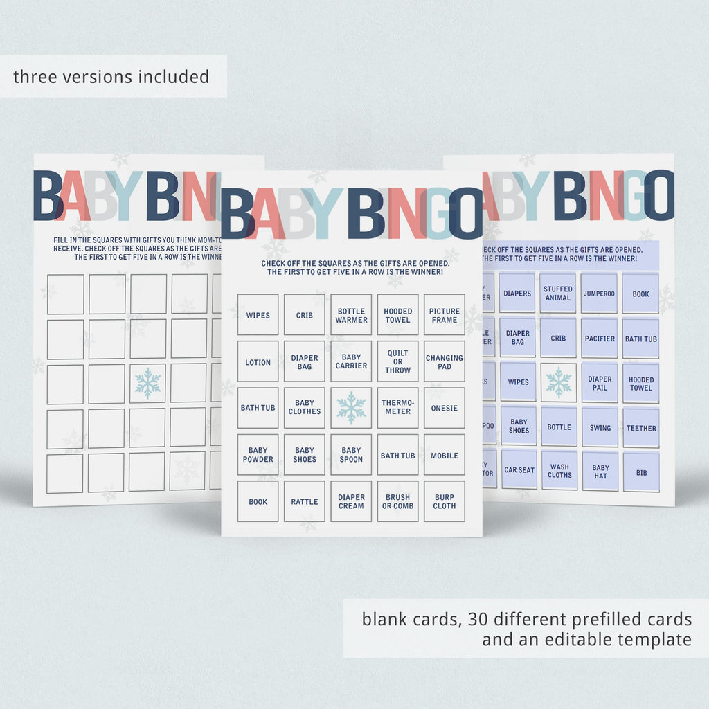 Modern Blue Baby Shower Baby Bingo Printable Game Instant Download Littlesizzle