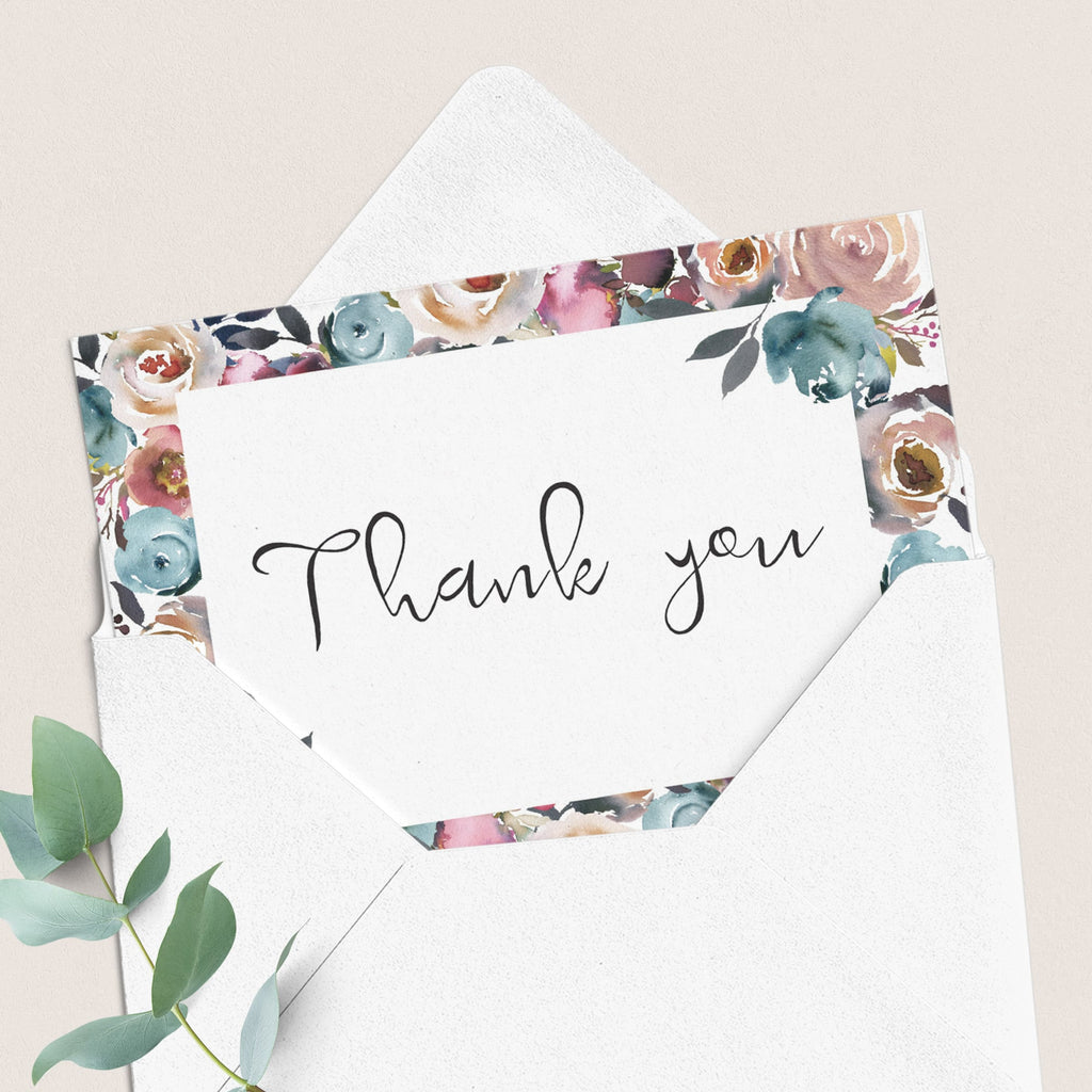 Printable boho themed Thank You Card | Instant download floral shower ...