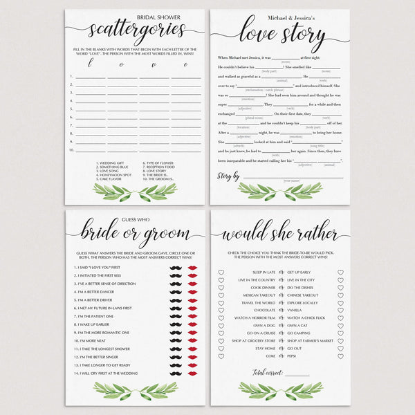 Greenery Bridal Shower Games Package printables – LittleSizzle