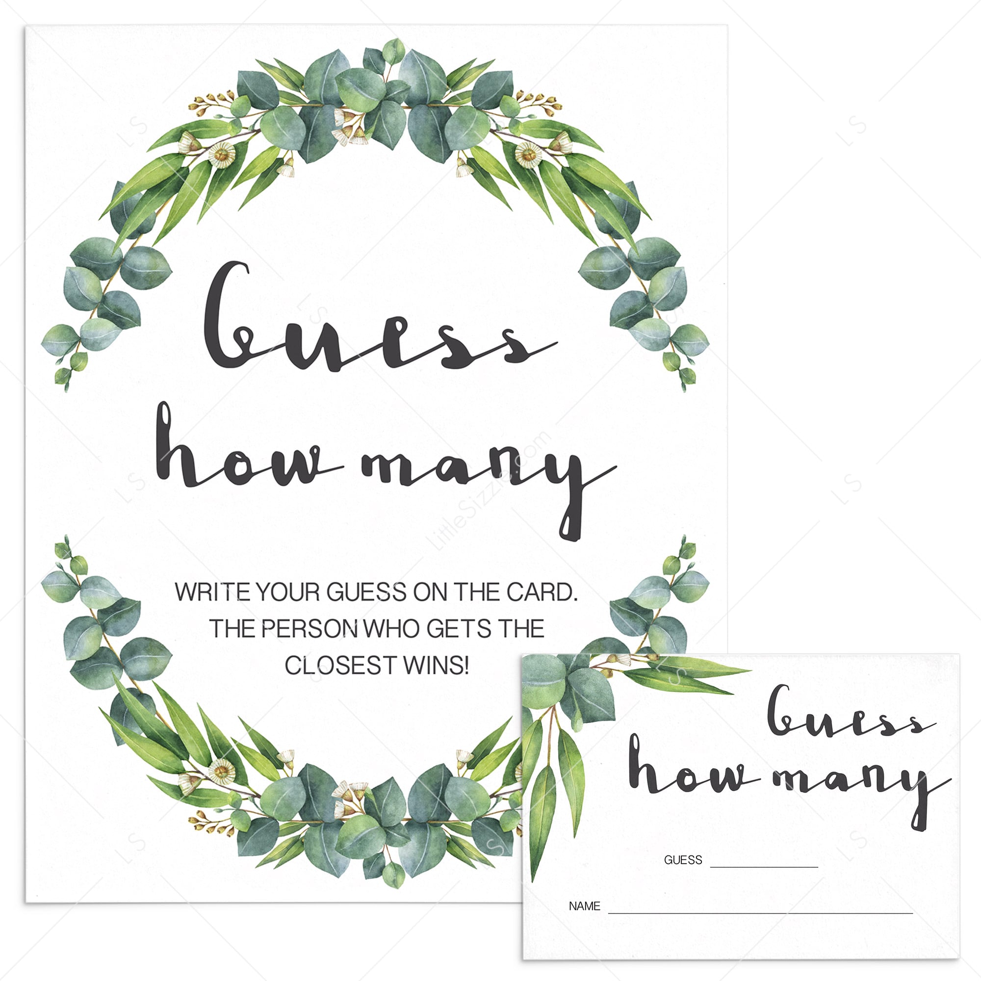 Greenery Guess How game printable | sign & cards – LittleSizzle