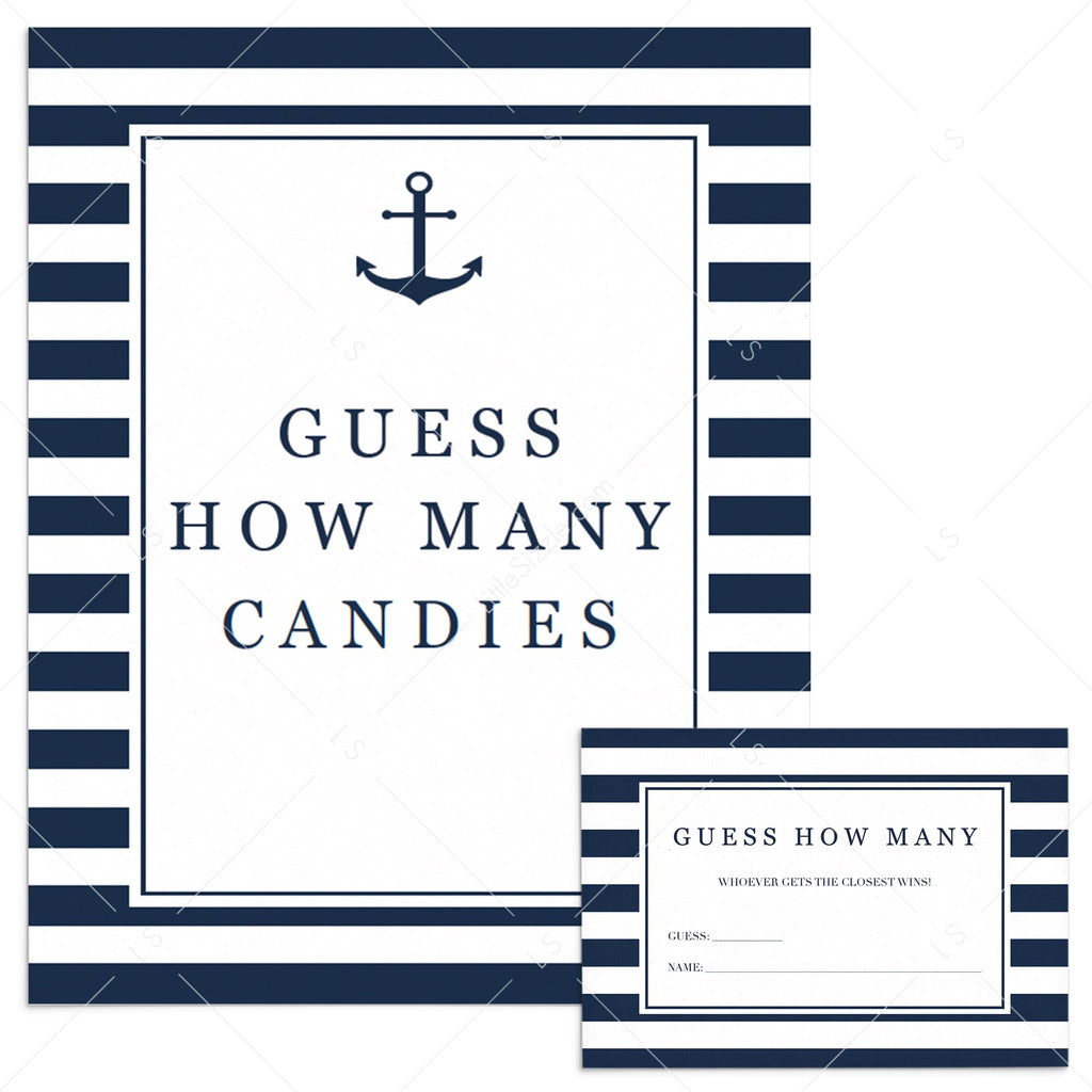 Nautical Guess How Many Sign And Cards Printable For Boy Baby Shower Littlesizzle