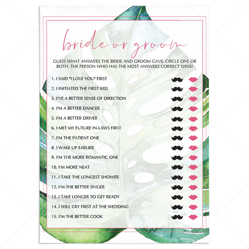 Bride Or Groom Bridal Shower Games Printables Instant Download Littlesizzle 0059