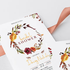 Autumn flowers watercolor bridal shower invites by LittleSizzle
