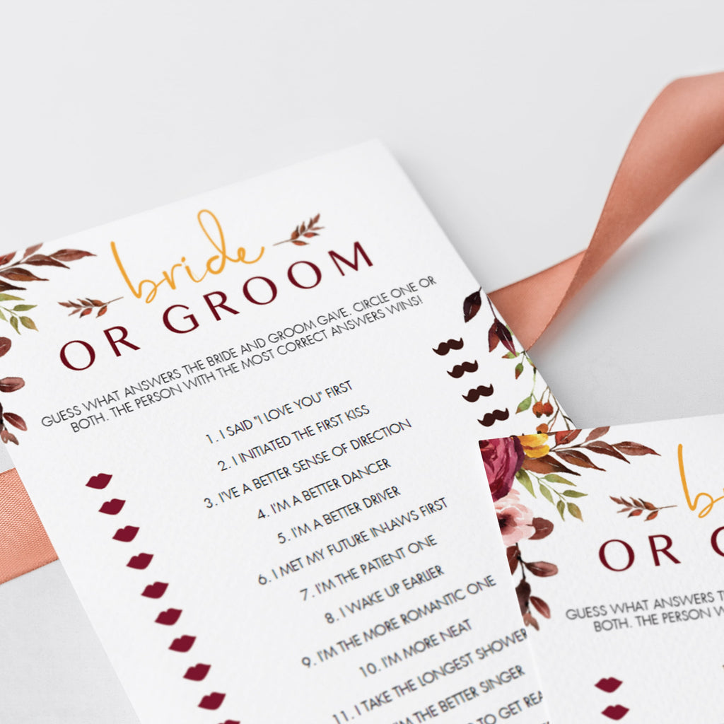 He Said She Said bridal shower game template Red Floral