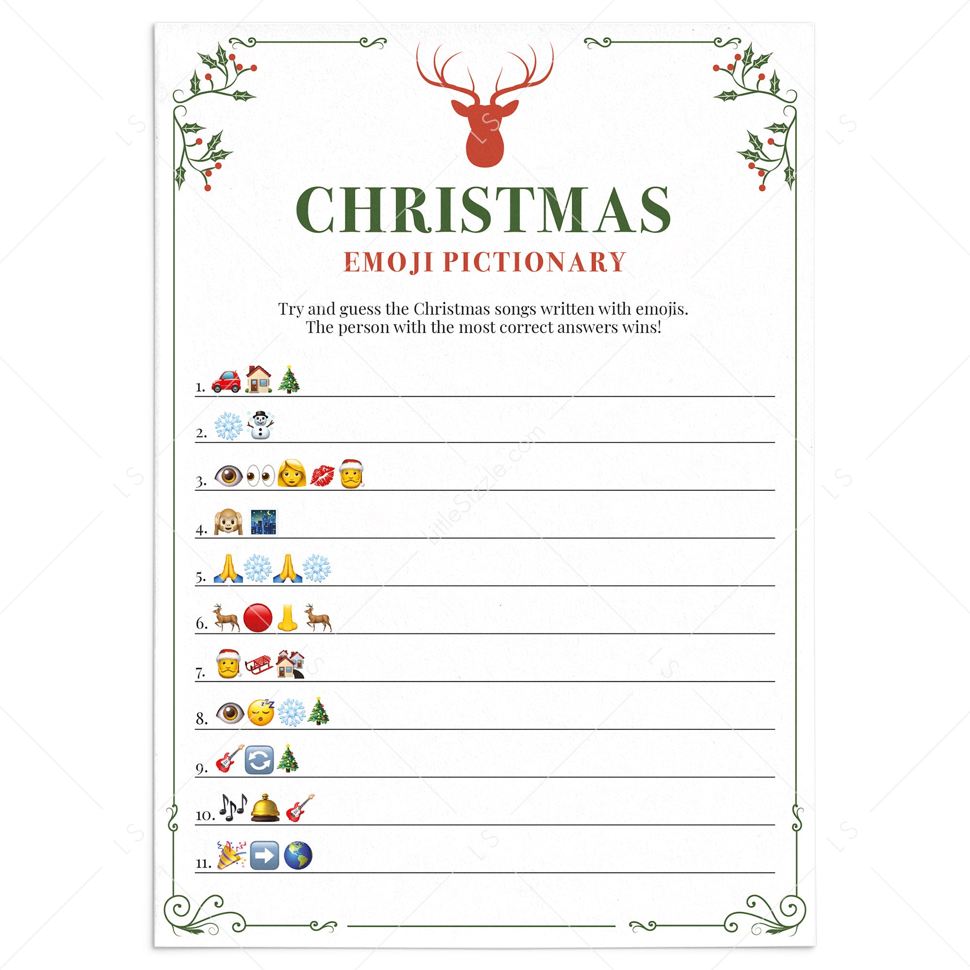 christmas emoji pictionary game with answers printable littlesizzle