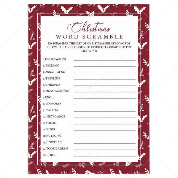 Holiday Word Scramble Game Instant Download | Christmas Games ...