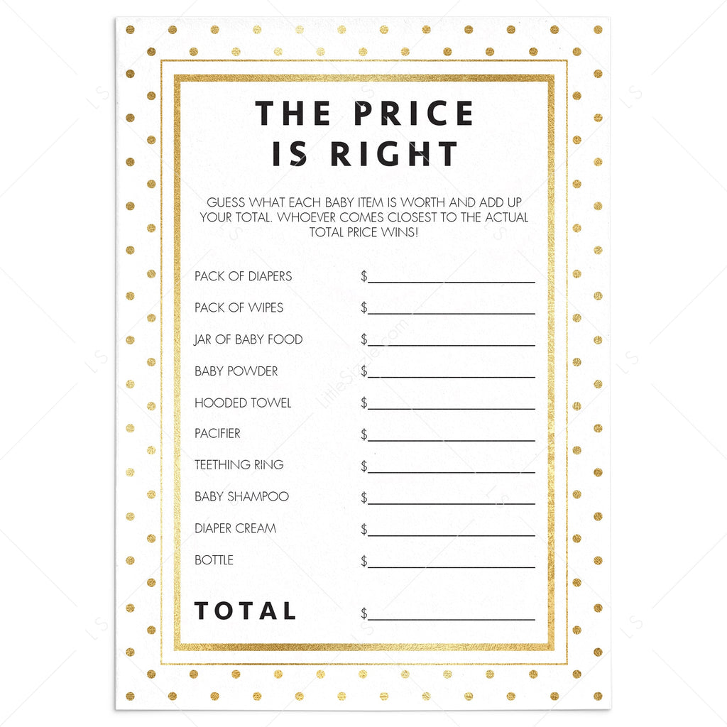 White And Gold Price Is Right Baby Shower Game Printable Instant Download Littlesizzle