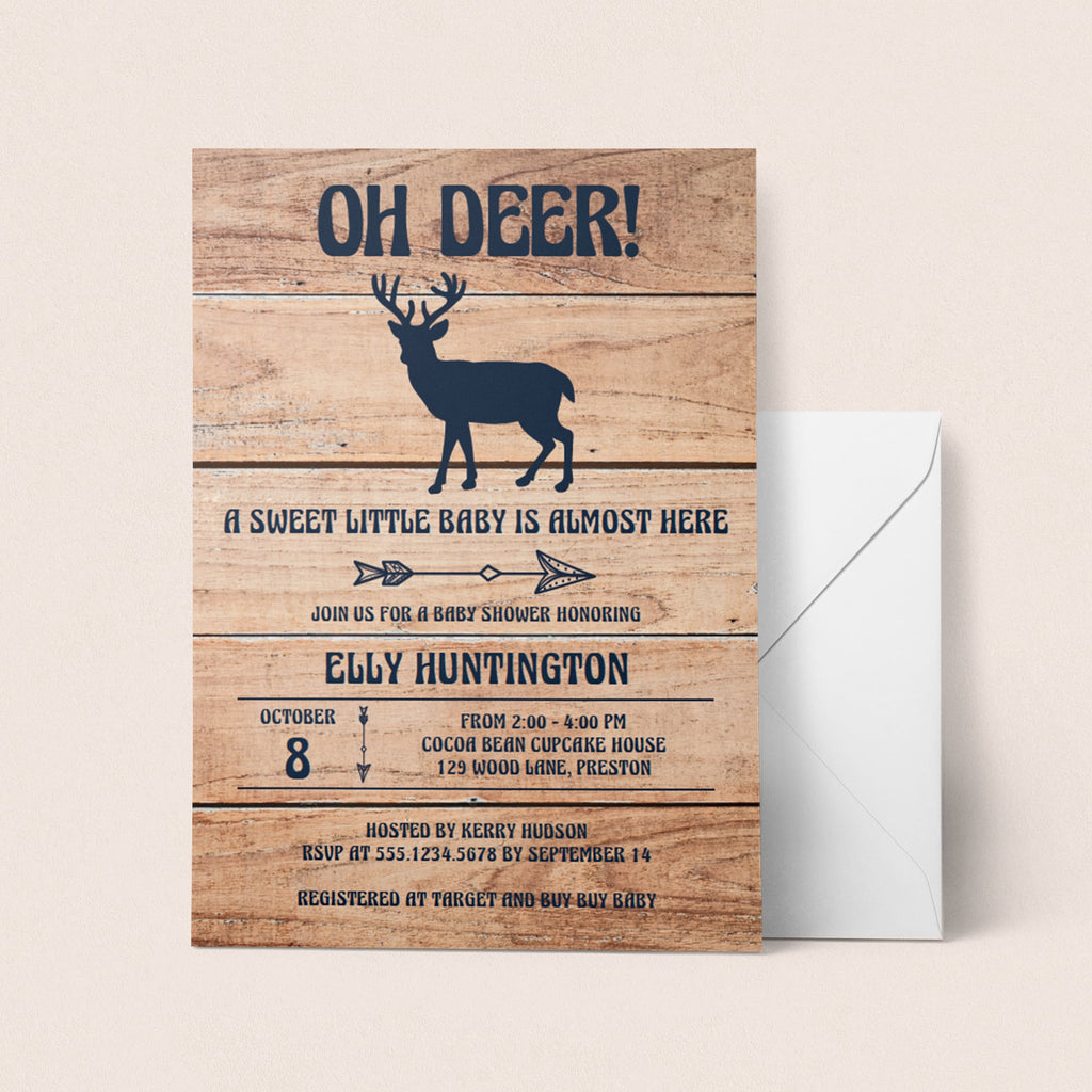 rustic oh deer baby shower invitation template