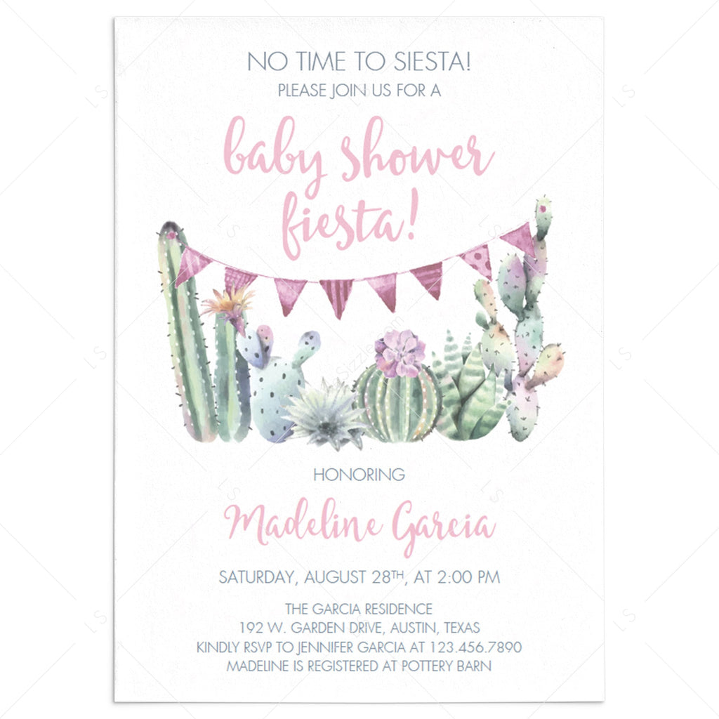 llama and cactus baby shower invitations