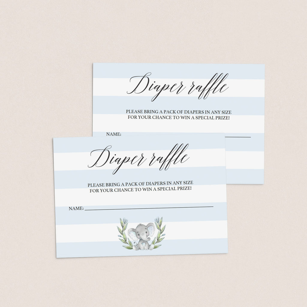 blue elephant diaper raffle ticket printable boy baby shower inserts